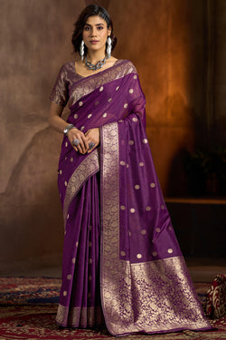 Skinny Wine Soft Banarasi Silk Saree With Staggering Blouse Piece
