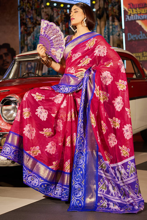 Load image into Gallery viewer, Classy Dark Pink Patola Silk Saree with Marvellous Blouse Piece
