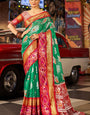 Invaluable Green Patola Silk Saree with Arresting Blouse Piece