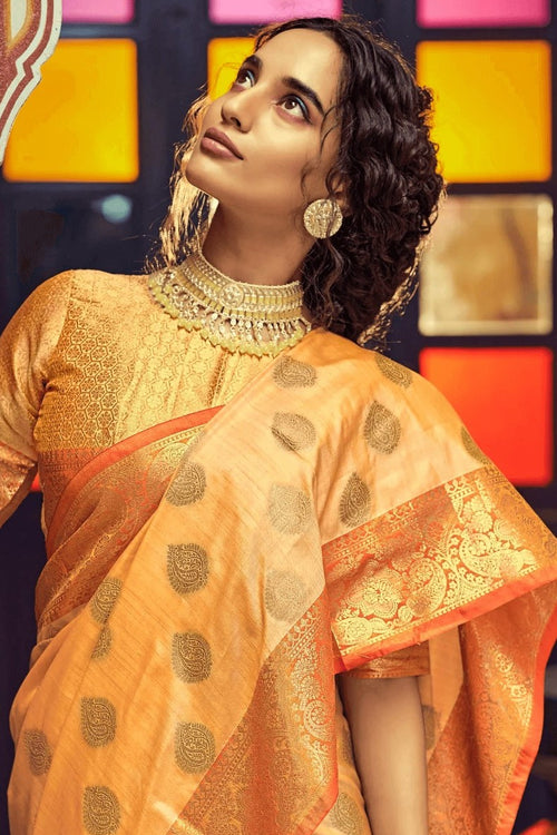 Load image into Gallery viewer, Sensational Orange Soft Banarasi Silk Saree With Phenomenal Blouse Piece
