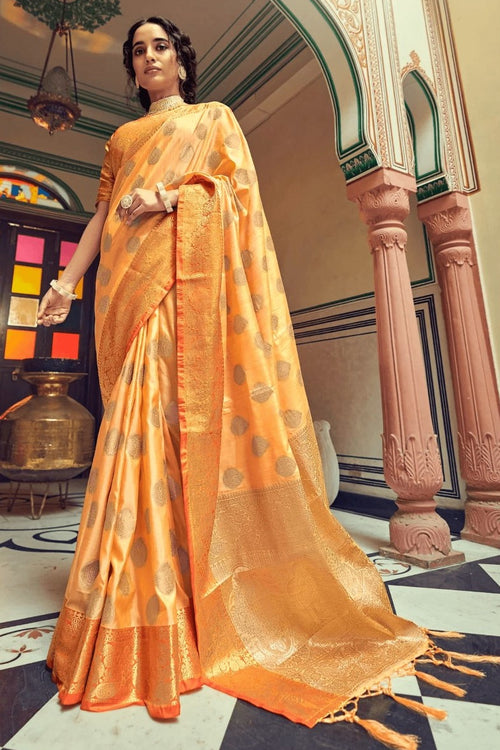 Load image into Gallery viewer, Sensational Orange Soft Banarasi Silk Saree With Phenomenal Blouse Piece
