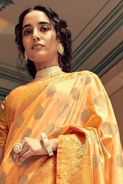 Load image into Gallery viewer, Sensational Orange Soft Banarasi Silk Saree With Phenomenal Blouse Piece
