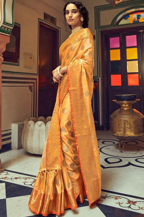 Load image into Gallery viewer, Sensational Orange Soft Banarasi Silk Saree With Phenomenal Blouse Piece
