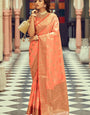 Girlish Peach Soft Banarasi Silk Saree With Adorable Blouse Piece