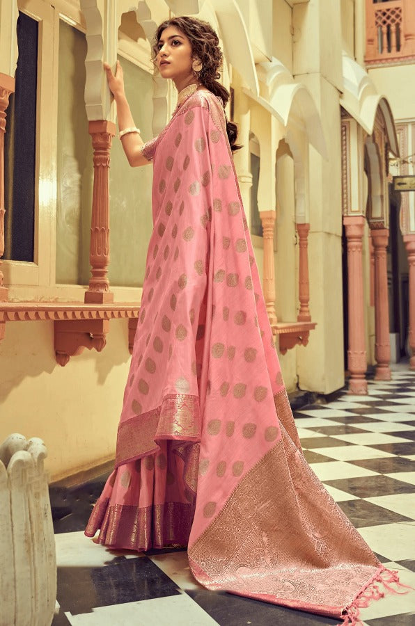 Scintilla Pink Soft Banarasi Silk Saree With Hypnotic Blouse Piece