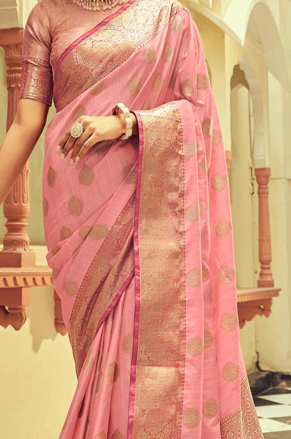 Scintilla Pink Soft Banarasi Silk Saree With Hypnotic Blouse Piece