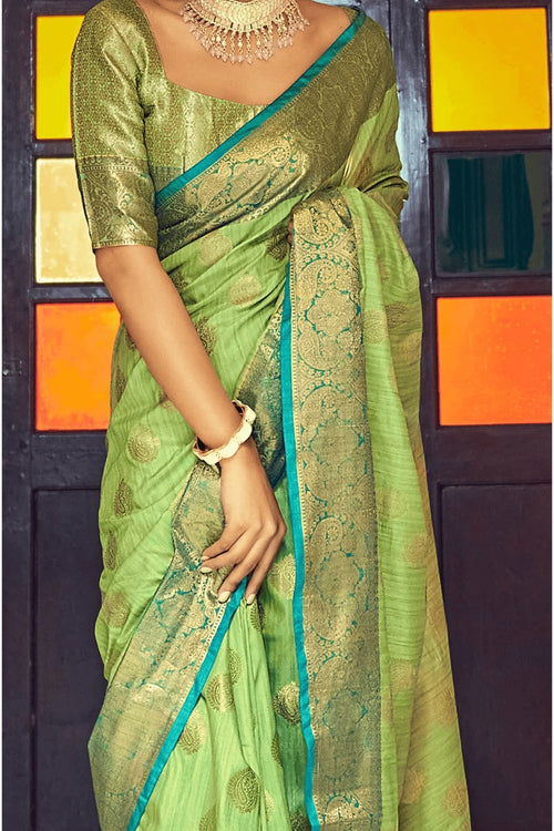 Load image into Gallery viewer, Scintilla Pista Soft Banarasi Silk Saree With Majesty Blouse Piece
