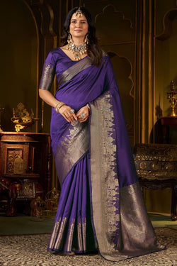 Verdant Purple Pure Banarasi Silk Saree With Scrumptious Blouse Piece