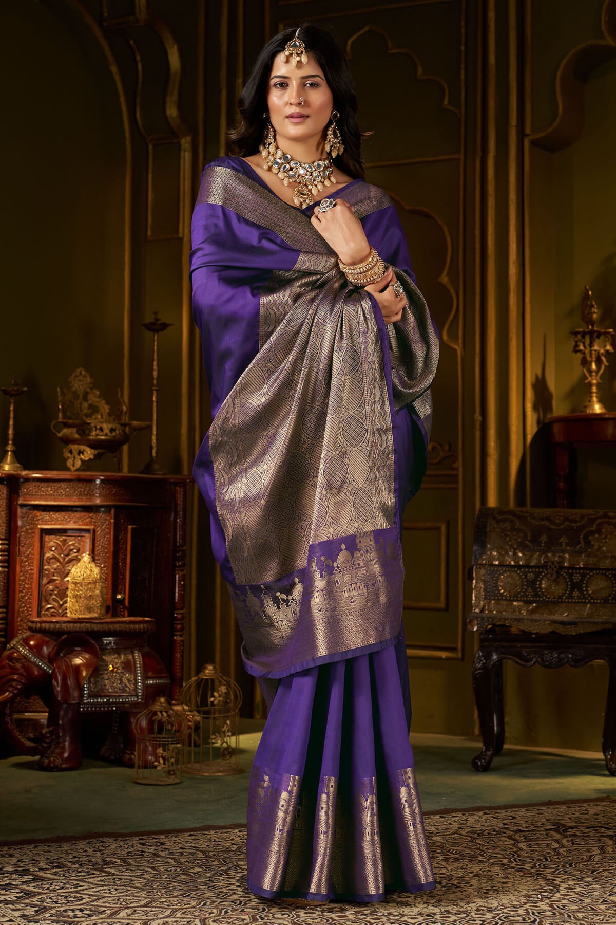 Verdant Purple Pure Banarasi Silk Saree With Scrumptious Blouse Piece
