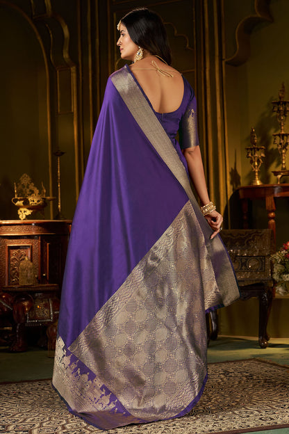Verdant Purple Pure Banarasi Silk Saree With Scrumptious Blouse Piece