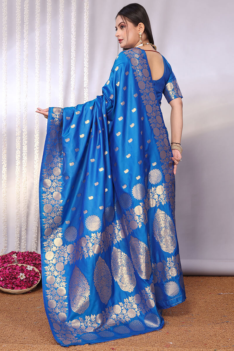 Conflate Firozi Soft Banarasi Silk Saree With Innovative Blouse Piece