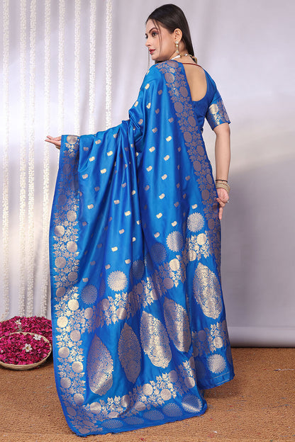 Conflate Firozi Soft Banarasi Silk Saree With Innovative Blouse Piece