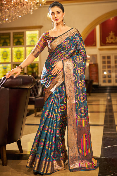 Super Classy Blue Organza Silk Saree With Diaphanous Blouse Piece