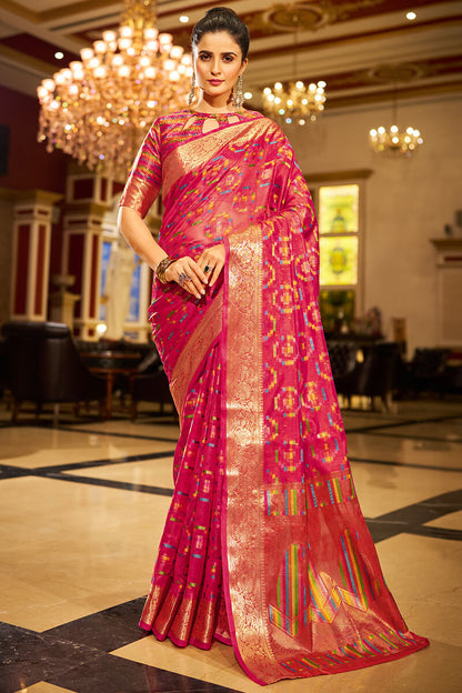 Hypnotic Dark Pink Organza Silk Saree With Demesne Blouse Piece