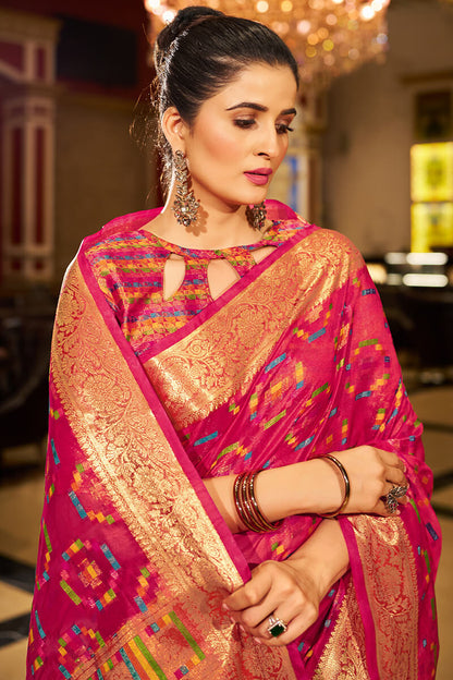 Hypnotic Dark Pink Organza Silk Saree With Demesne Blouse Piece