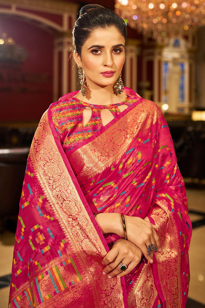 Hypnotic Dark Pink Organza Silk Saree With Demesne Blouse Piece