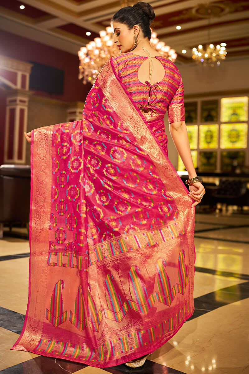 Hypnotic Dark Pink Organza Silk Saree With Demesne Blouse Piece