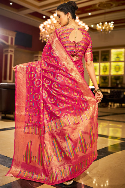 Hypnotic Dark Pink Organza Silk Saree With Demesne Blouse Piece