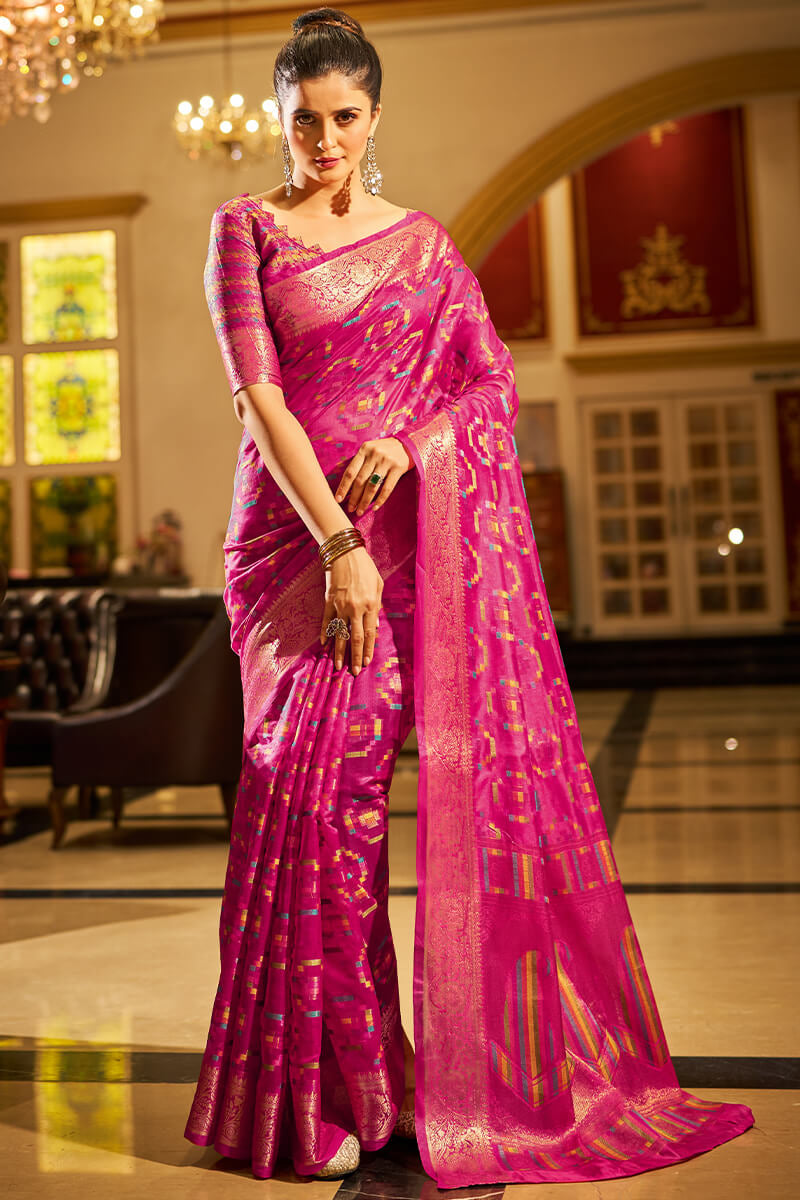 Classy Magenta Organza Silk Saree With Dulcet Blouse Piece