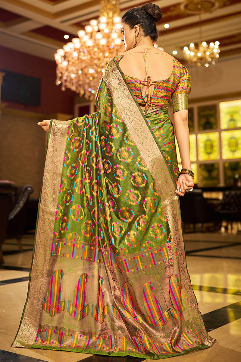 Entrancing Mehndi Organza Silk Saree With Sonorous Blouse Piece