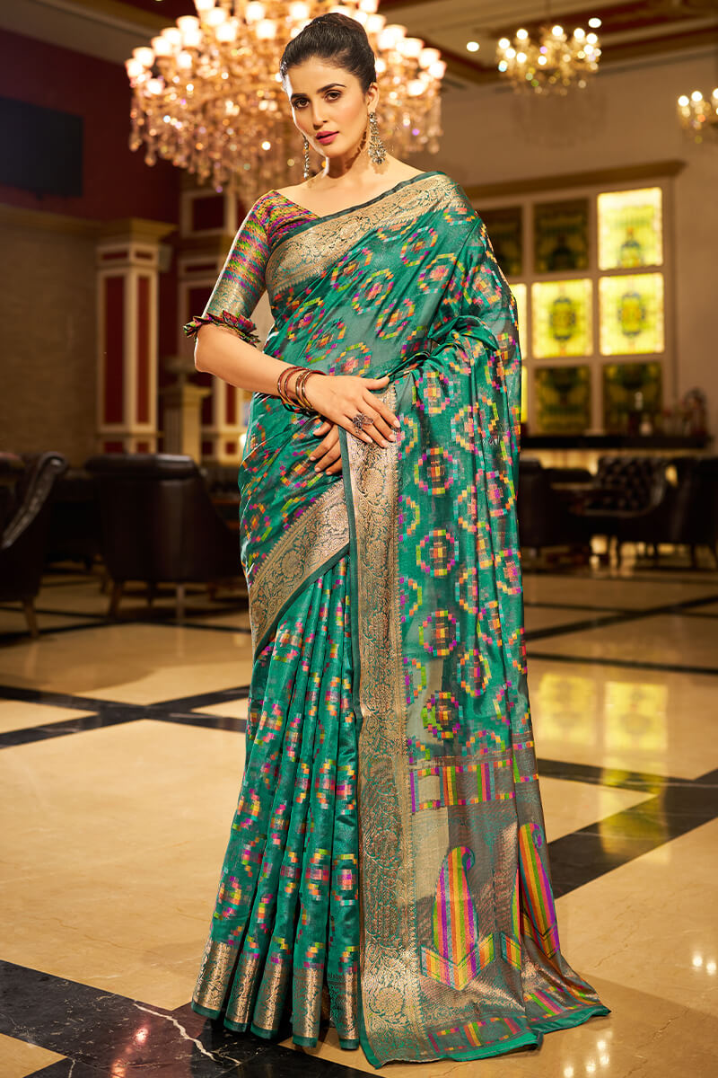 Smart Rama Organza Silk Saree With Snappy Blouse Piece