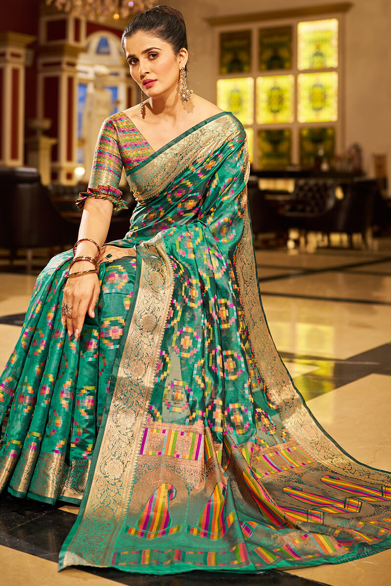 Smart Rama Organza Silk Saree With Snappy Blouse Piece