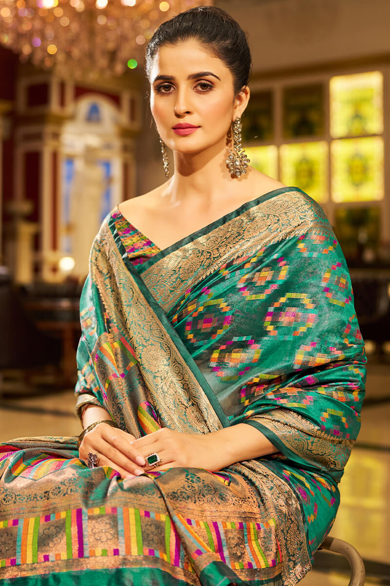 Smart Rama Organza Silk Saree With Snappy Blouse Piece