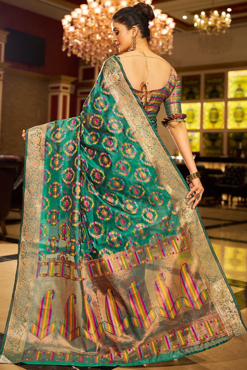 Smart Rama Organza Silk Saree With Snappy Blouse Piece