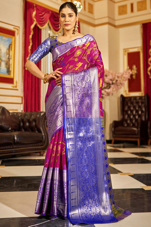 Load image into Gallery viewer, Charming Dark Pink Soft Banarasi Silk Saree With Radiant Blouse Piece
