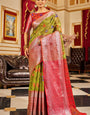 Entrancing Mehndi Soft Banarasi Silk Saree With Demesne Blouse Piece