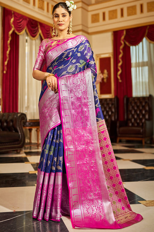 Load image into Gallery viewer, Epiphany Navy Blue Soft Banarasi Silk Saree With Mellifluous Blouse Piece
