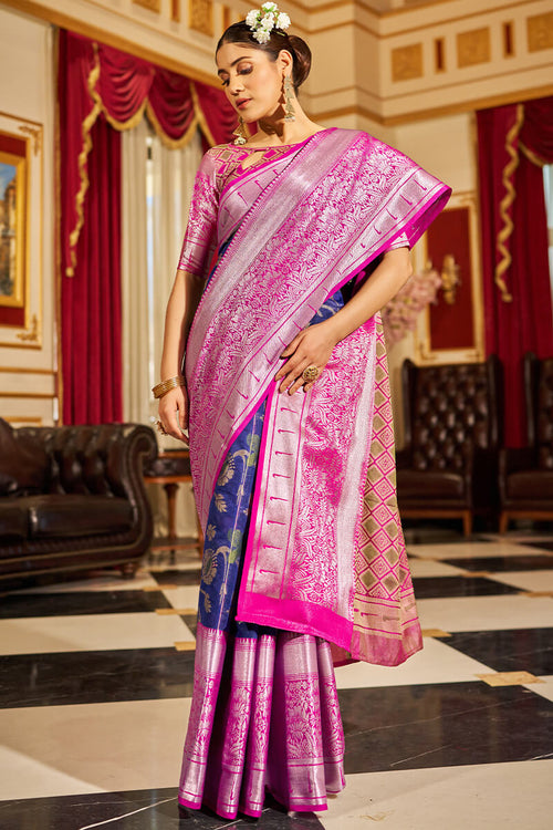 Load image into Gallery viewer, Epiphany Navy Blue Soft Banarasi Silk Saree With Mellifluous Blouse Piece
