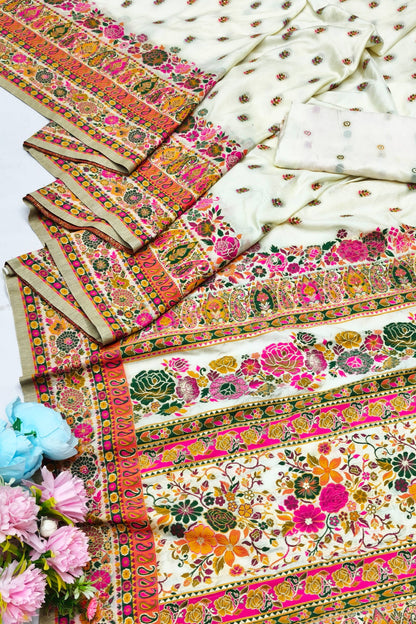 Majesty Beige Nylon Dola Pashmina Saree With Innovative Blouse Piece