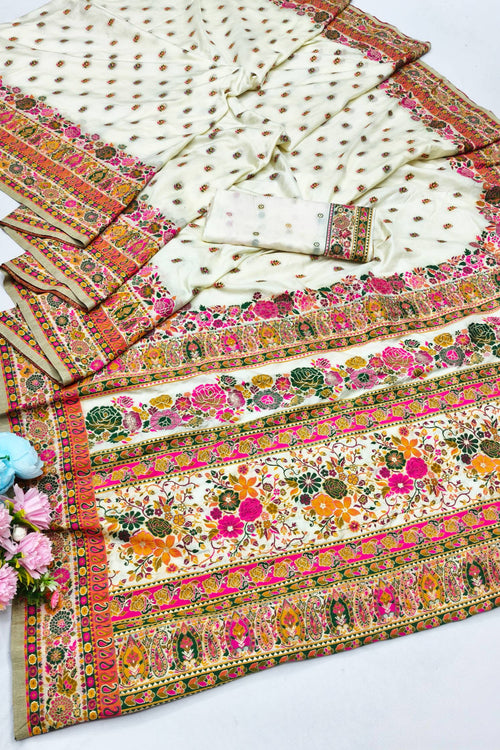 Load image into Gallery viewer, Majesty Beige Nylon Dola Pashmina Saree With Innovative Blouse Piece
