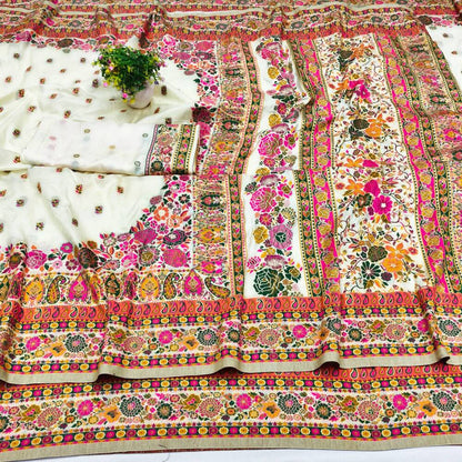 Majesty Beige Nylon Dola Pashmina Saree With Innovative Blouse Piece