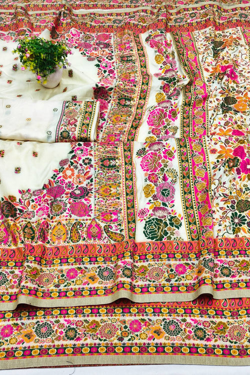 Load image into Gallery viewer, Majesty Beige Nylon Dola Pashmina Saree With Innovative Blouse Piece
