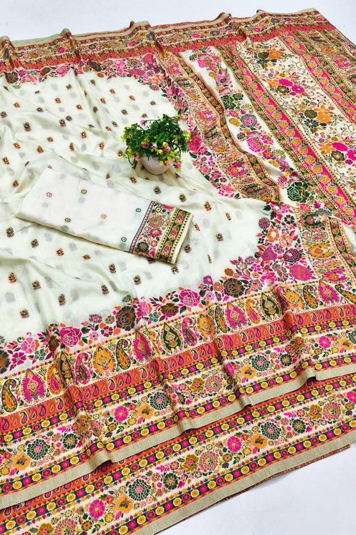 Load image into Gallery viewer, Majesty Beige Nylon Dola Pashmina Saree With Innovative Blouse Piece
