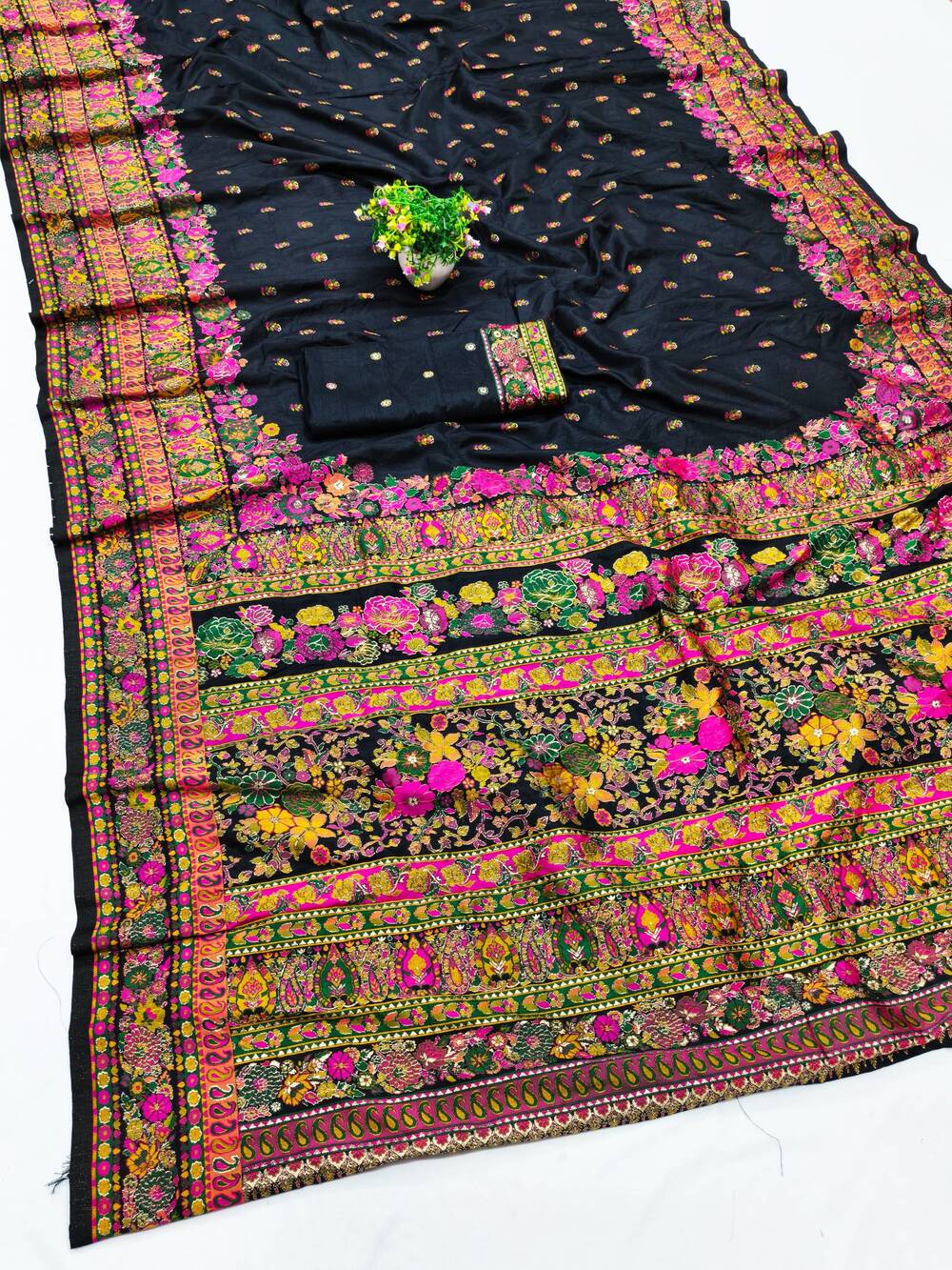 Palimpsest Black Nylon Dola Pashmina Saree With Classy Blouse Piece