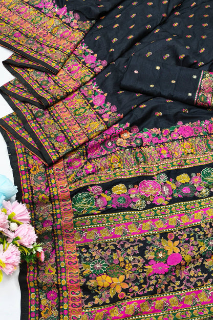 Palimpsest Black Nylon Dola Pashmina Saree With Classy Blouse Piece