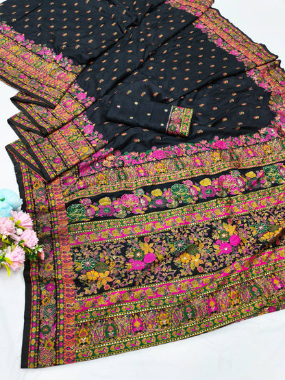 Palimpsest Black Nylon Dola Pashmina Saree With Classy Blouse Piece