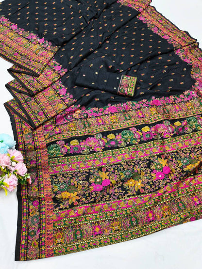 Palimpsest Black Nylon Dola Pashmina Saree With Classy Blouse Piece