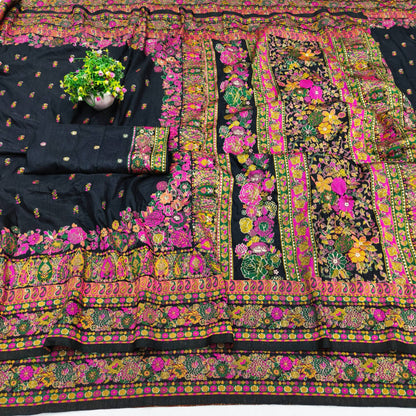 Palimpsest Black Nylon Dola Pashmina Saree With Classy Blouse Piece