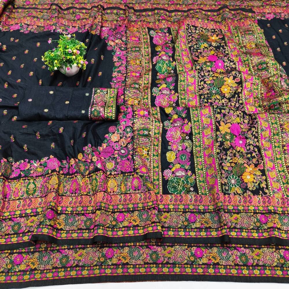 Palimpsest Black Nylon Dola Pashmina Saree With Classy Blouse Piece