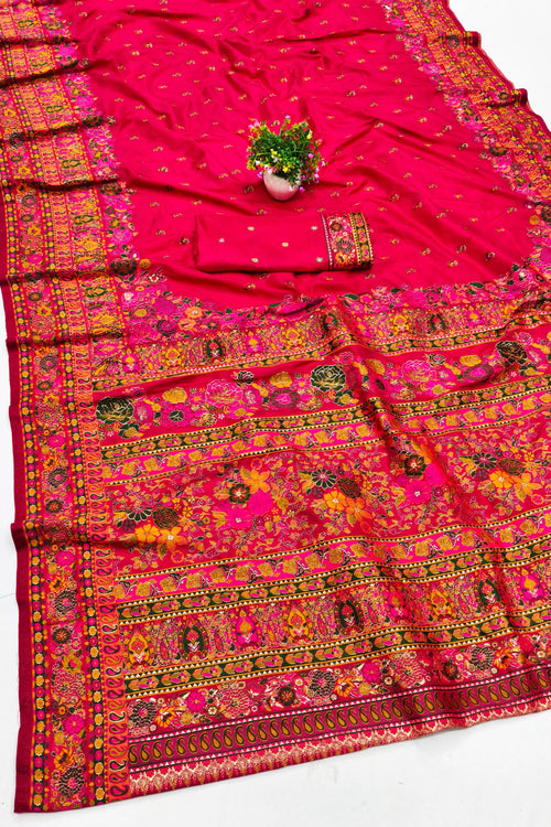 Load image into Gallery viewer, Winsome Dark Pink Nylon Dola Pashmina Saree With Evanescent Blouse Piece
