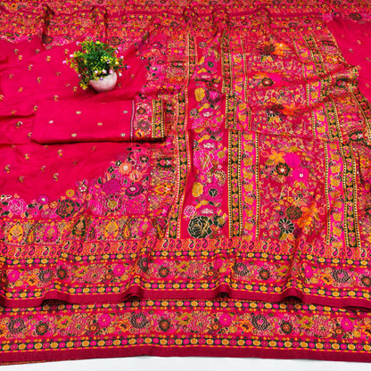 Winsome Dark Pink Nylon Dola Pashmina Saree With Evanescent Blouse Piece