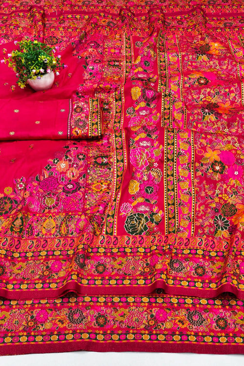 Load image into Gallery viewer, Winsome Dark Pink Nylon Dola Pashmina Saree With Evanescent Blouse Piece
