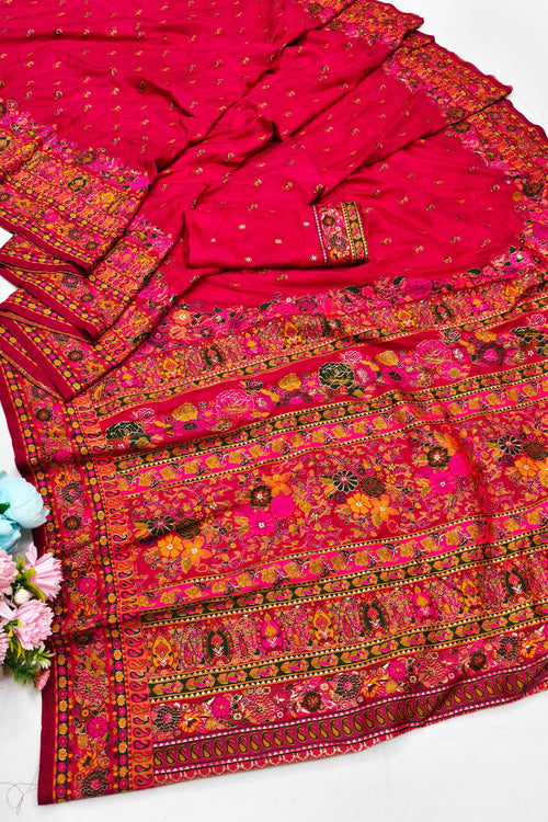 Load image into Gallery viewer, Winsome Dark Pink Nylon Dola Pashmina Saree With Evanescent Blouse Piece
