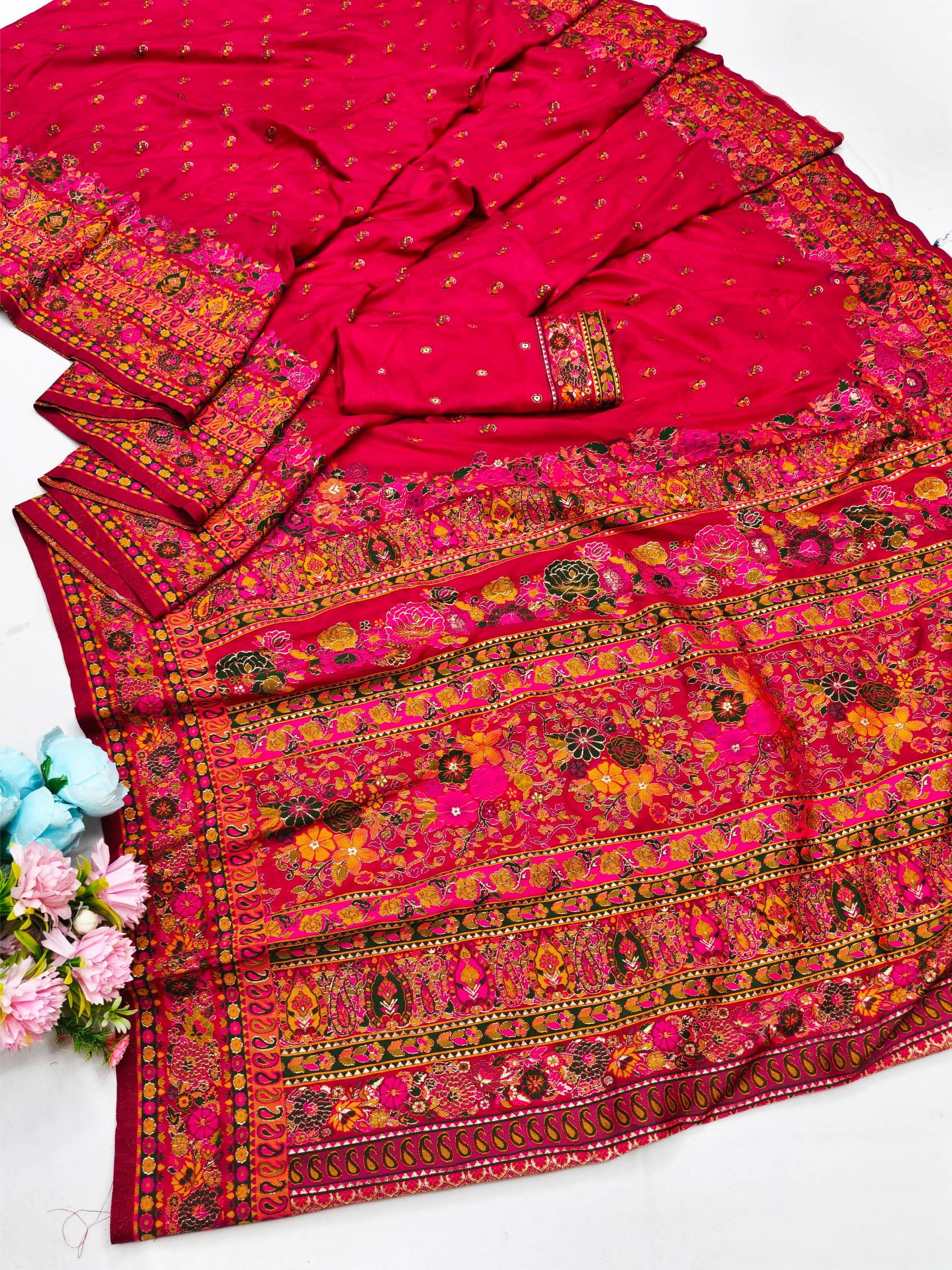 Winsome Dark Pink Nylon Dola Pashmina Saree With Evanescent Blouse Piece