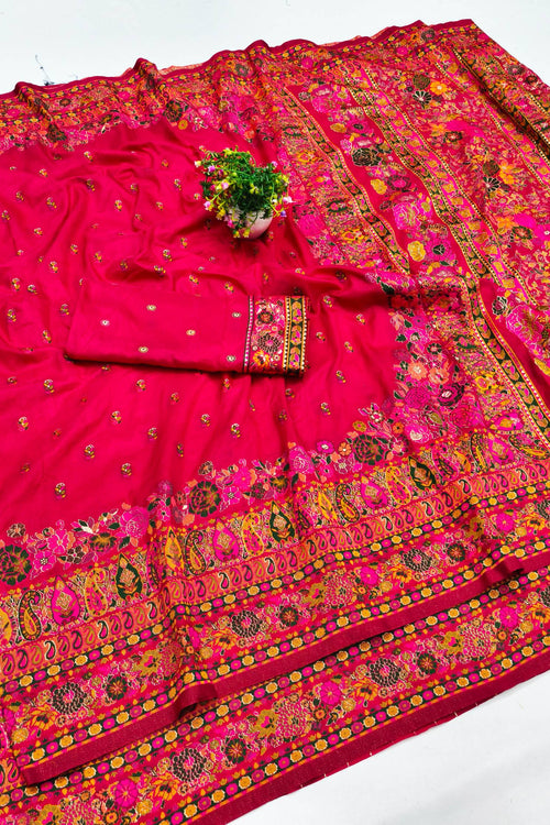 Load image into Gallery viewer, Winsome Dark Pink Nylon Dola Pashmina Saree With Evanescent Blouse Piece
