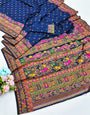 Demanding Navy Blue Nylon Dola Pashmina Saree With Gleaming Blouse Piece